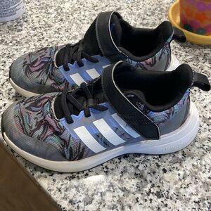 Adidas Cloudfoam girls black and periwinkle tennis shoes size girls 1